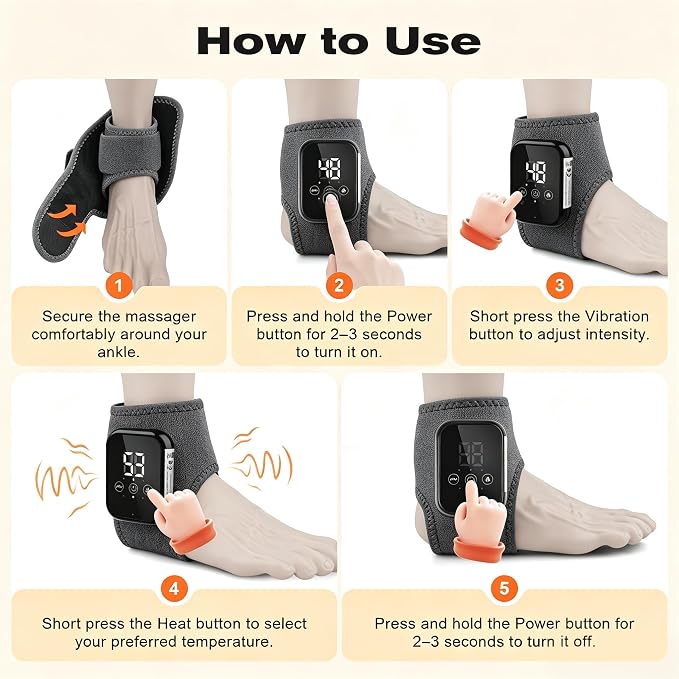 Foot Renew Massager for Neuropathy, Portable Heated Wrap, Ergonomic Soft Foot Massage Cushion with 3 Vibration Modes and Heat for Heel, Portable for Home Travel Use - Image 7