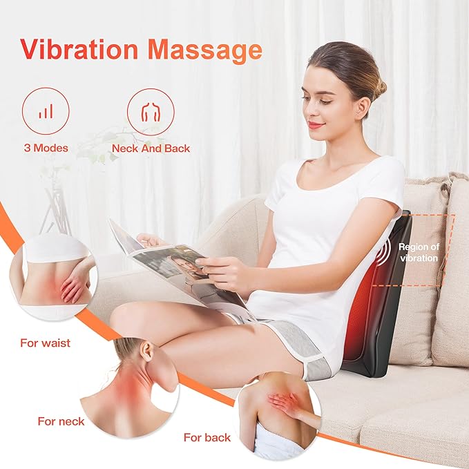 COMFIER Back Massager with Heat,3D Deep Kneading Shiatsu Neck and Back Massager with Vibration & Heat, Neck Back Massage Pillow as Gift for Women Men-Home Office Use - Image 5