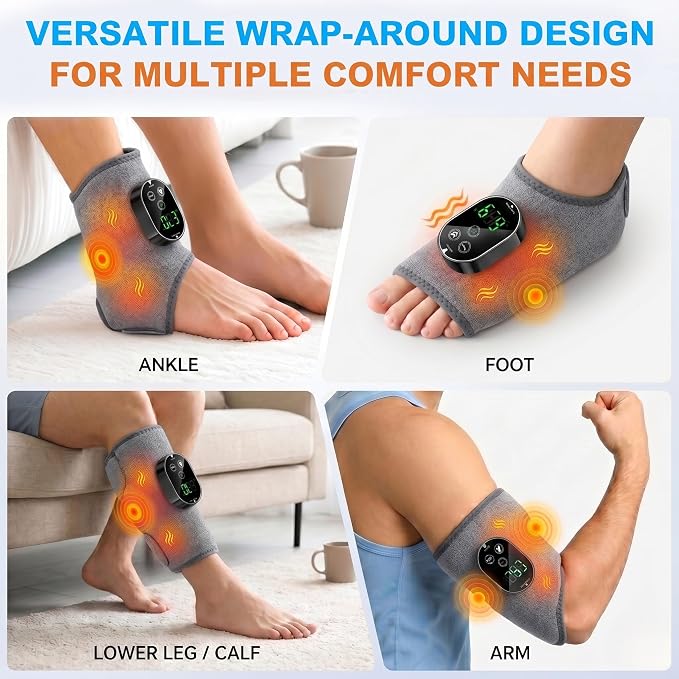 Foot Massager for Neuropathy Plantar Fasciitis Pain Relief, Cordless Heated Vibrating Wrap-Around Ankle Feet Massager,3 Modes,6 Heat Levels,Adjustable Timer,Portable for Home Travel (Gray) - Image 5