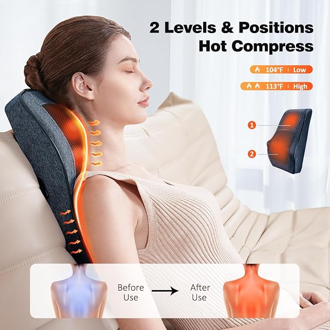 Boriwat Neck and Back Massager with Heat, 3D Kneading Shiatsu Massage Pillow for Neck, Back, Shoulders, Legs, Deep Tissue Relief for Sore Muscles, Home & Car, Great Gift for Women, Men, Mom, Dad - Image 3
