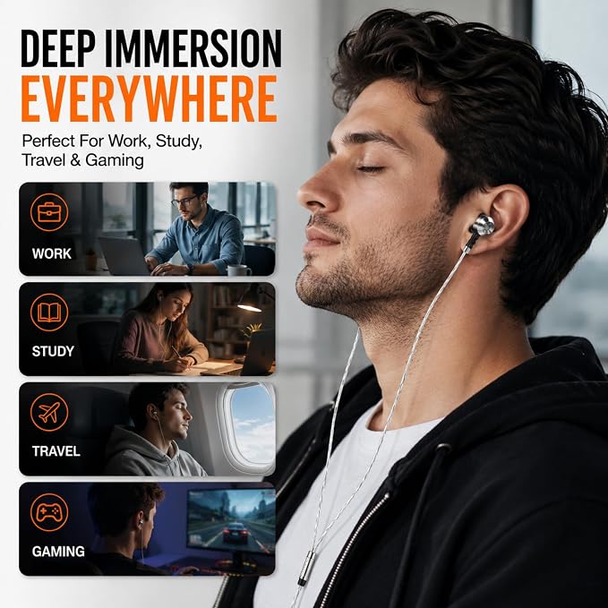 Sephia SP3060 Earbuds Wired in-Ear Headphones | HD Bass Driven Audio, Lightweight Aluminum, S/M/L Ear Bud Tips, Earphone Case, 3.5mm, Tangle-Free Cord, No Mic - Image 2