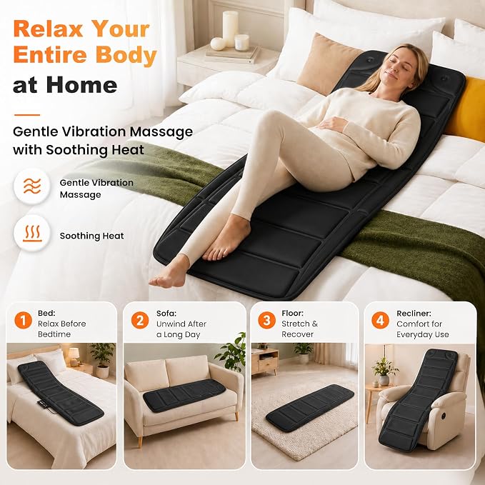 CILI Full Body Massage Mat with Heat, Upgrade Graphene Heating Vibration Back Massage Pad, Full Body Massager for Bed Chair Sofa, Massage Mattress Pad, Ideal Gifts for Mom Dad - Image 7