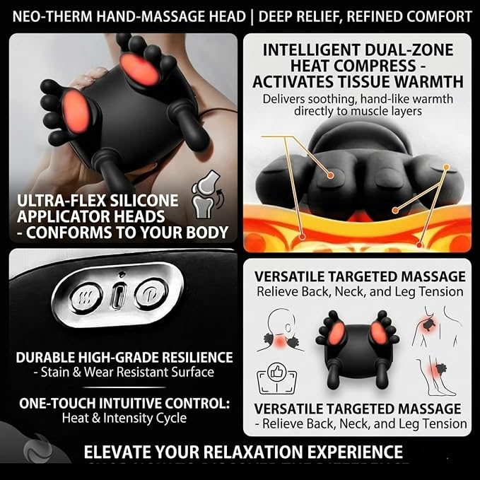 Neck Massager with Hands, Bionic Heated Shiatsu Neck & Back Massager 4D Wireless Portable Deep Tissue Electric Massage & Human Hand Simulation Heat Function for Neck Shoulder & Back Relaxation (Black) - Image 3