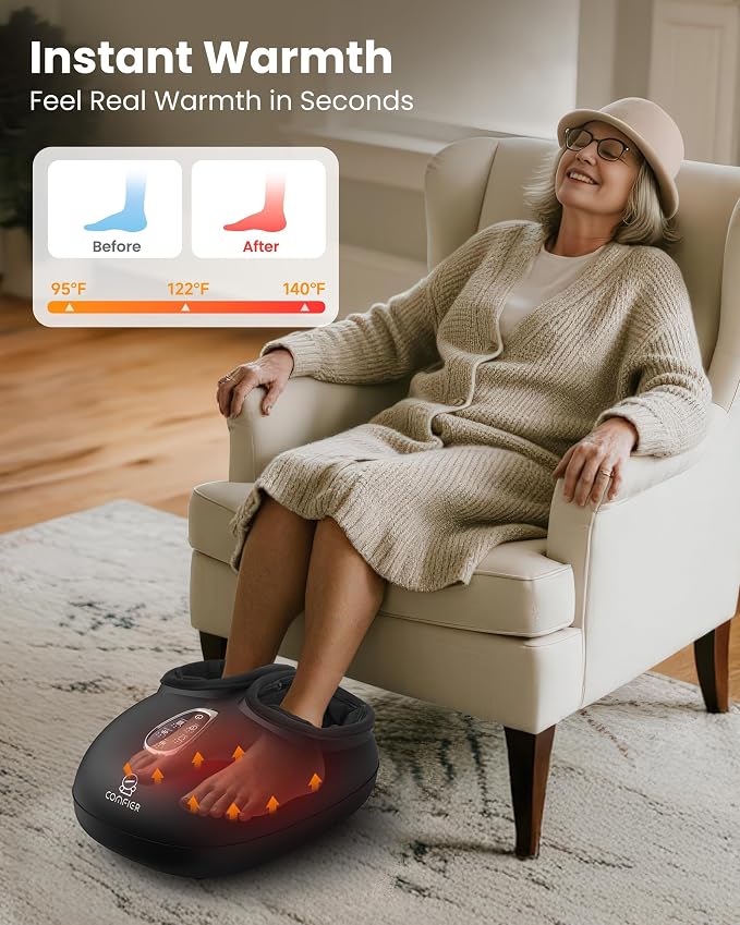 COMFIER 4-in-1 FSA Eligible HSA Shiatsu Foot Massager with Heat, Compression & Vibration, Smoth Warmth for 3 Levels, Toe Touch Control, Large Size Fits Up to 14, Gifts for Mom Dad, Home Office - Image 4