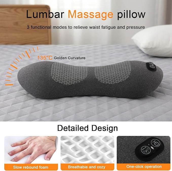 3 in 1 Upgraded Rechargeable Electric Lumbar Support Pillow with Heat & Massage Back Cushion, Ergonomic Memory Foam Lower Back Massager for Fatigue Relief, for Home, Office, Bed, Sofa, and Car Use - Image 3