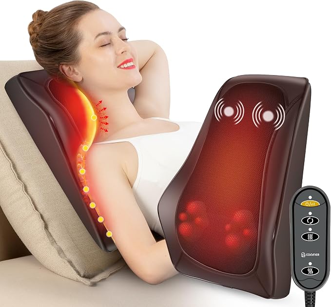 COMFIER Back Massager with Heat and Vibration, Shiatsu Neck and Back Massager for Chair, 8-Node Deep Tissue Massage Pillow with Adjustable Flap, 3 Intensities for Lower Back, Office Chair, Sofa by COMFIER