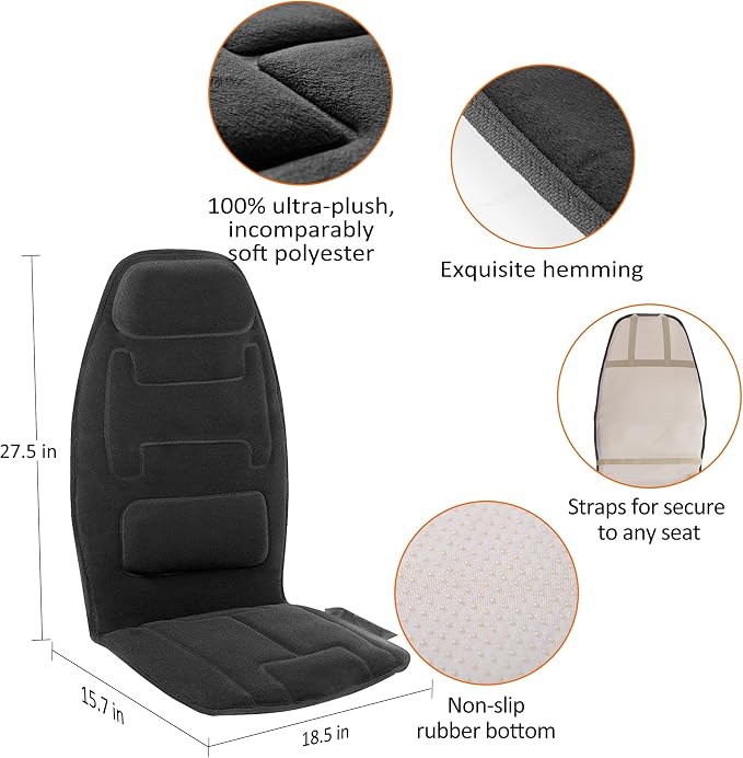 Snailax Vibration Back Massager with Heat, Massage Chair Pad,Black - Image 2