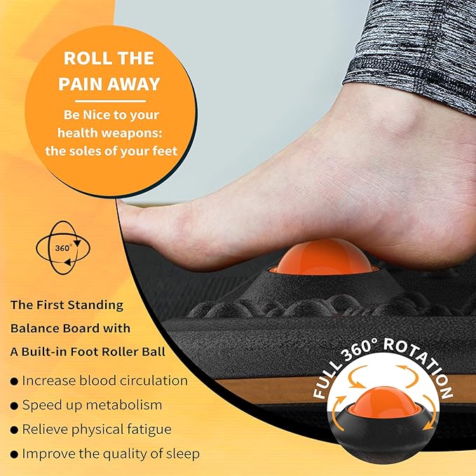 Trobing Standing Desk Mat Balance Board with Rollerball, Wooden Wobble Anti Fatigue Mat Balance Board for Standing Desk, Home Office Non-Slip Comfort Floor Mat to Relieve Foot, Knee, and Back Pain - Image 3