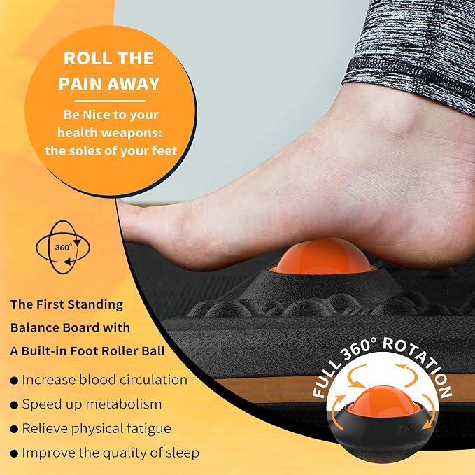 Trobing Standing Desk Mat Balance Board with Rollerball, Wooden Wobble Anti Fatigue Mat Balance Board for Standing Desk, Home Office Non-Slip Comfort Floor Mat to Relieve Foot, Knee, and Back Pain - Image 3