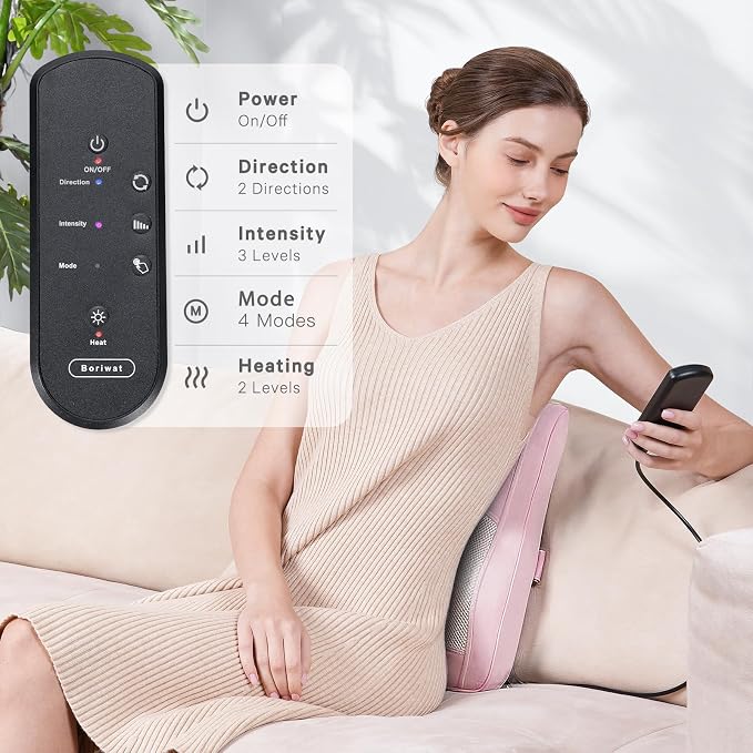 Boriwat Neck and Back Massager with Heat, 3D Kneading Shiatsu Massage Pillow for Neck, Back, Shoulders, Legs, Deep Tissue Relief for Sore Muscles, Home & Car, Great Gift for Women, Men, Mom, Dad - Image 5