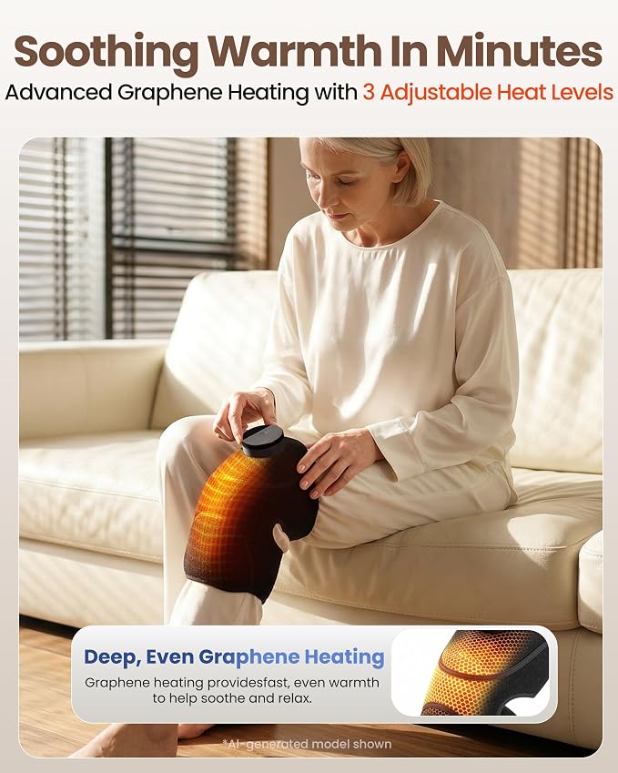 3-in-1 Cordless Knee Massager with Graphene Heat & Vibration, Rechargeable Heating Pad for Knee, Shoulder & Elbow, 4 Massage Modes & 3 Heat Levels, Helps Relieve Muscle Soreness & Joint Stiffness - Image 5