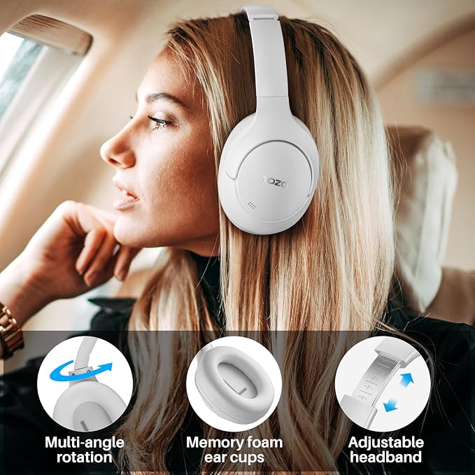 TOZO Hybrid Active Noise Cancelling Headphones, Hi Res Audio | Wireless Over Ear Bluetooth Headset, 60H Playtime, Custom EQ via App Deep Bass Comfort Fit Ear Cups, for Home Office Travel - Image 8