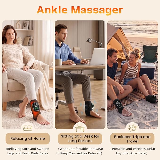 Foot Massagers - Cordless Ankle Massager with Heat for Neuropathy Pain Relief,3 Heat & Vibration Levels for Heel, Arch & Ankle Relief for Circulation and Pain Relief, Ankles Heating Pad -Black 1pcs - Image 3