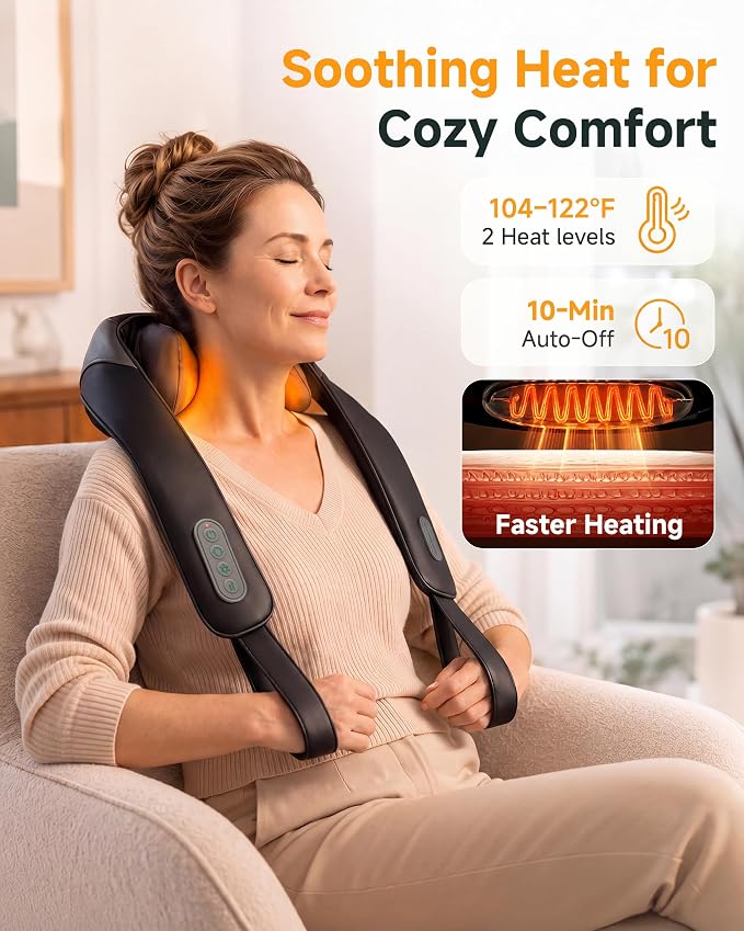 Snailax 4D Cordless Neck and Shoulder Massager with Heat and Kneading - Image 4