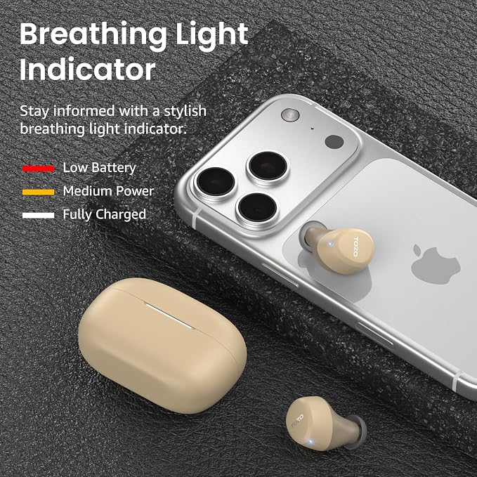 TOZO A1 Wireless Earbuds Bluetooth 5.3 Light Weight in Ear Headphones | IPX5 Waterproof,2 Mics for AI Calls,Immersive Premium Sound Bass Headset with Charging Case,32 EQ via App Light Khaki - Image 7