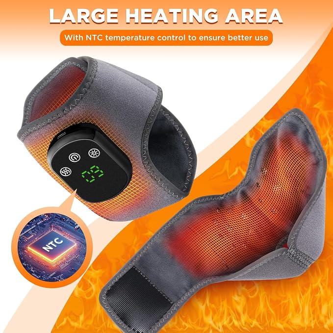 Cordless Ankle Massager with Heat, Rechargeable Ankle Heating Pad Wrap for Pain Relief, Portable Heated Foot Massager for Neuropathy Plantar Fasciitis, 5 Heat Levels 3 Vibration Modes Auto Shut Off - Image 5