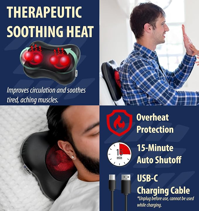 Zyllion ZMA-34RB Back and Neck Massager with Heat for Pain Relief, Black - Image 7