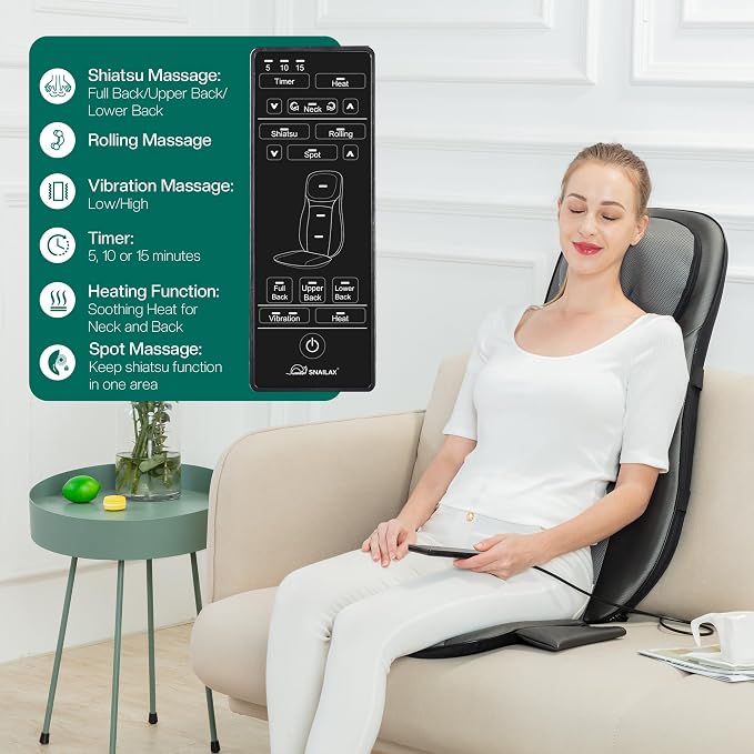 Snailax Shiatsu Neck & Back Massager with Heat Chair Pad Kneading Massage - Image 8