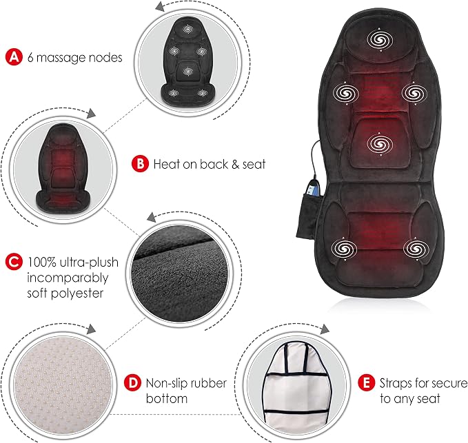 Snailax Vibration Massage Seat Cushion with Heat, Back Massager, Massage Chair Pad with 6 Vibrating Motors and 2 Heat Levels, Chair Massager for Home Office Use(Black) - Image 5