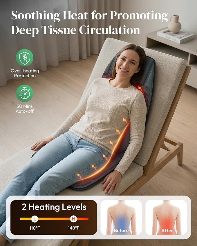 Heycool Back Massager with Heat, 10 Motors Vibration Pad for Office Chair - Image 3