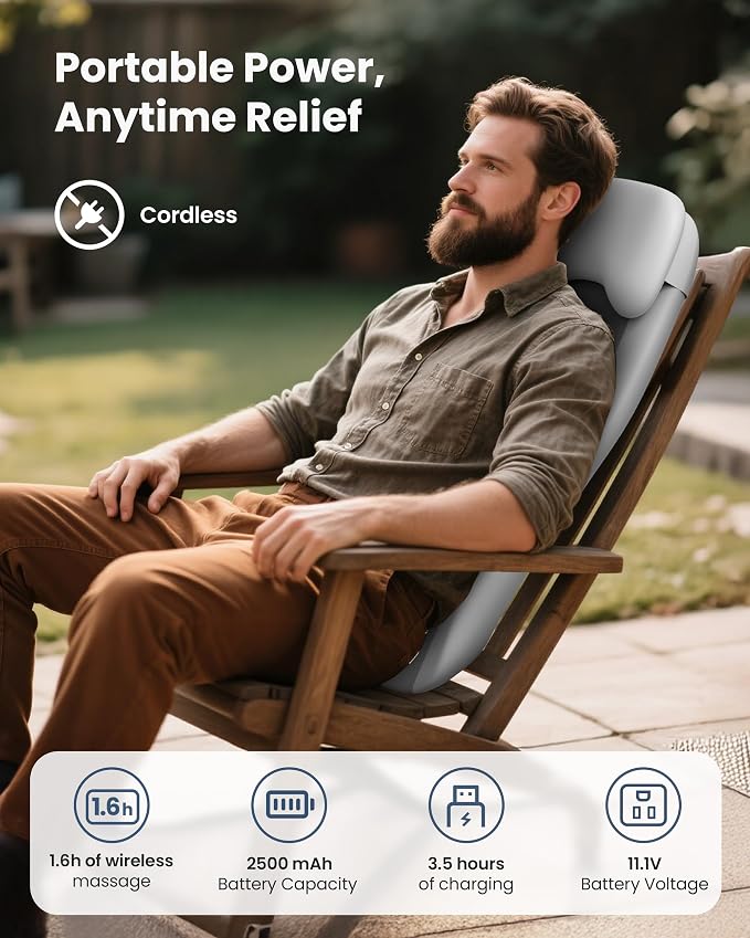 COMFIER Cordless Back Massager with Heat, Rechargeable Shiatsu Chair Pad - Image 2