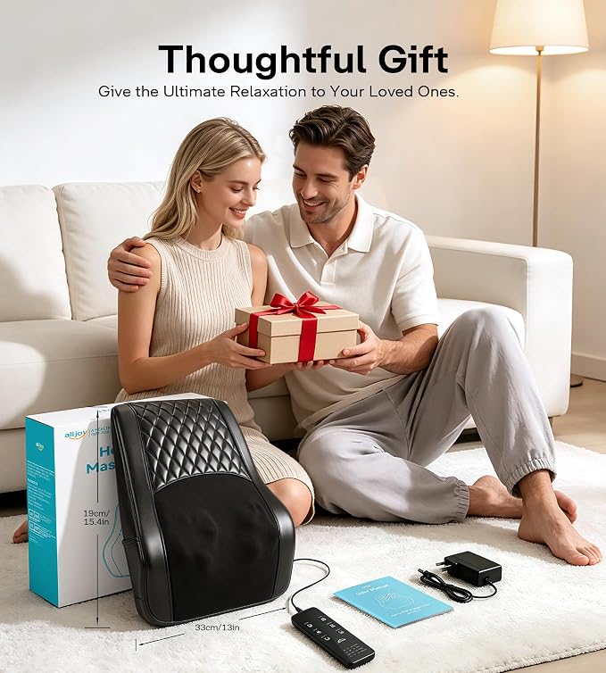 ALLJOY Heated Back Massager for Back Pain Relief, Deep Tissue Shiatsu Lumbar Support Pillow with 3 Massage Modes, 3 Intensity Levels & 3 Timer Settings for Office Chair Home, Fathers Day Gift for Dad - Image 8