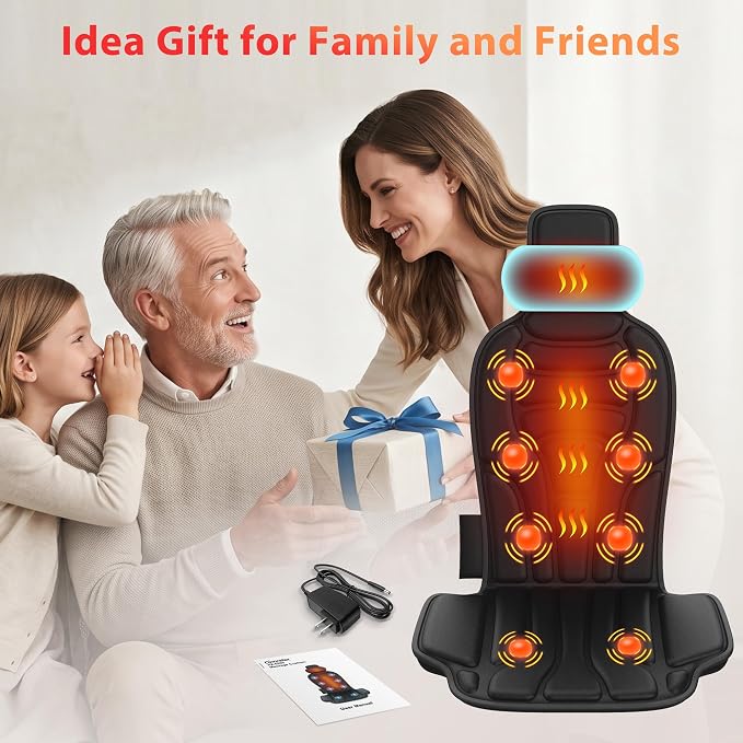 Back Massager with Heat, 8-Motor Vibration Chair Massage Pad with Heated Neck Pillow, 5 Modes & 2 Heat Levels, for Office Chair, Sofa and Recliner, Midnight - Image 6