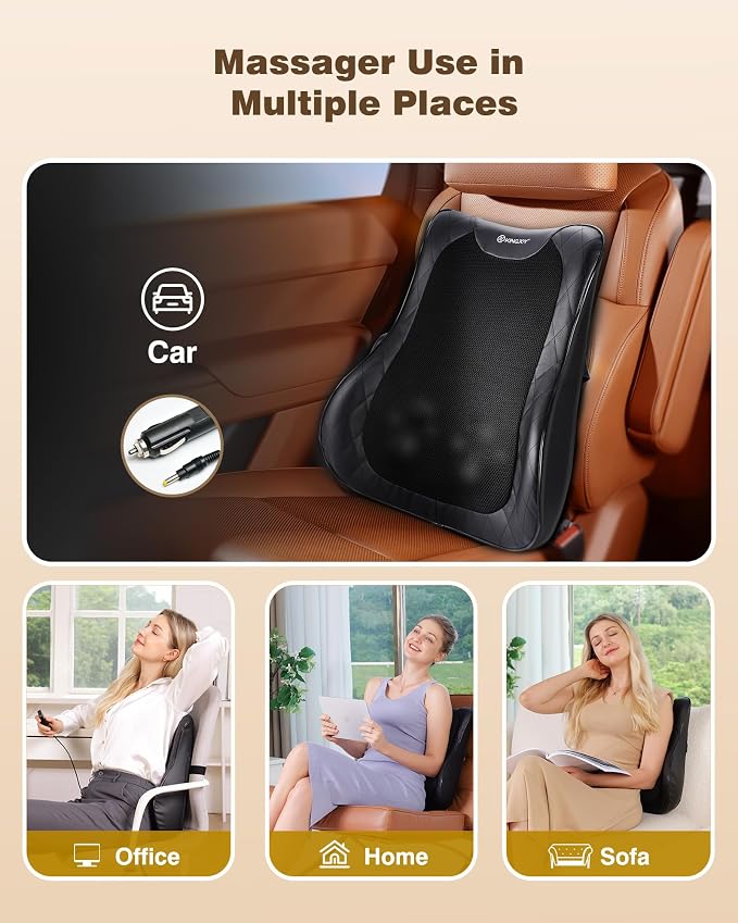 KINGJOY Back Massager for Pain Relief Deep Tissue, Full Back Massager with Heat, 3D Kneading Massage Pillow with 3 Intensities for Back, Neck, Shoulder, Spot Massage, Gifts for Women Man - Image 6
