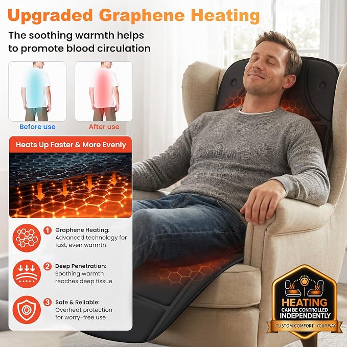 CILI Full Body Massage Mat with Heat, Upgrade Graphene Heating Vibration Back Massage Pad, Full Body Massager for Bed Chair Sofa, Massage Mattress Pad, Ideal Gifts for Mom Dad - Image 3