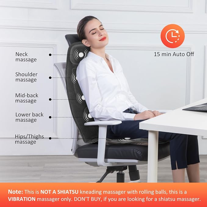 Snailax Vibration Back Massager with Heat, Massage Chair Pad,Black - Image 3