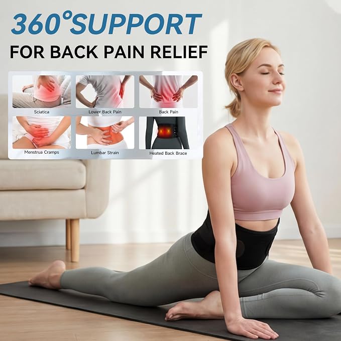 Cordless Portable Heating Pad with Massager for Back Pain Relief,5000mAh Rechargeable Lower Back Massager with 3 Heat 3 Vibration,Wireless Heating Pad for Cramps,Back Support Heat Massage Belt - Image 4