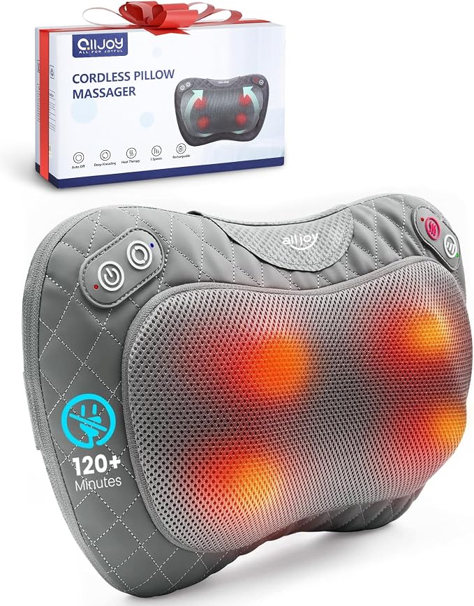 ALLJOY Cordless Shiatsu Neck and Back Massager with Soothing Heat,3D Kneading Massage Pillow for Muscle Pain Relief, Use Unplugged,Detachable Cover,Gifts for Women Men Mom Dad by ALLJOY
