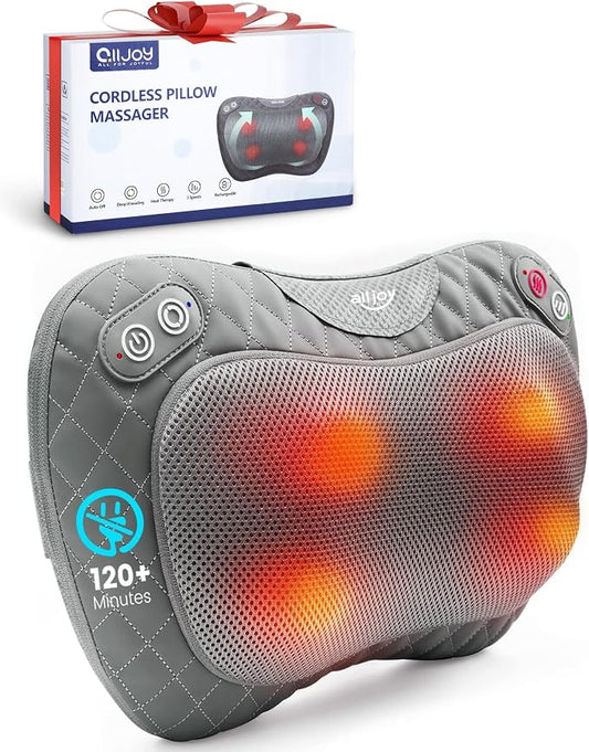 ALLJOY Cordless Shiatsu Neck and Back Massager with Soothing Heat,3D Kneading Massage Pillow for Muscle Pain Relief, Use Unplugged,Detachable Cover,Gifts for Women Men Mom Dad by ALLJOY