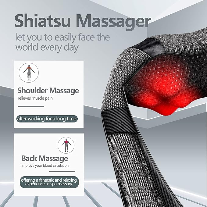 Shiatsu Neck and Back Massager with Heat for Pain Relief Deep Tissue Gifts - Image 8