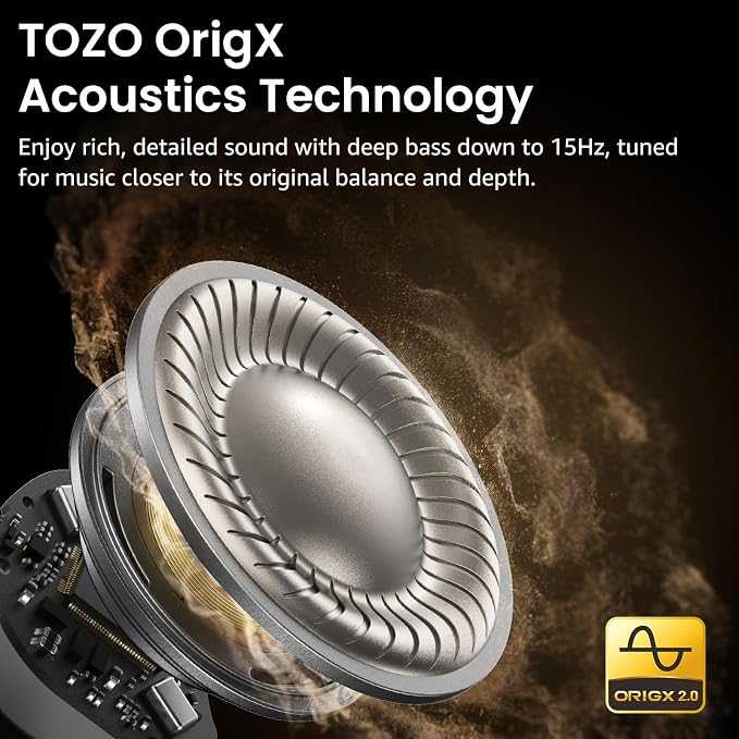 TOZO NC9 Hybrid Active Noise Cancelling Wireless Earbuds, 60H, LED Display | 6 Mic ENC Clear Calls, Deep Bass Sound, IPX8, in Ear Bluetooth 5.3 Headphones,32 EQs via APP, Comfort Fit Ear Buds, Red - Image 3