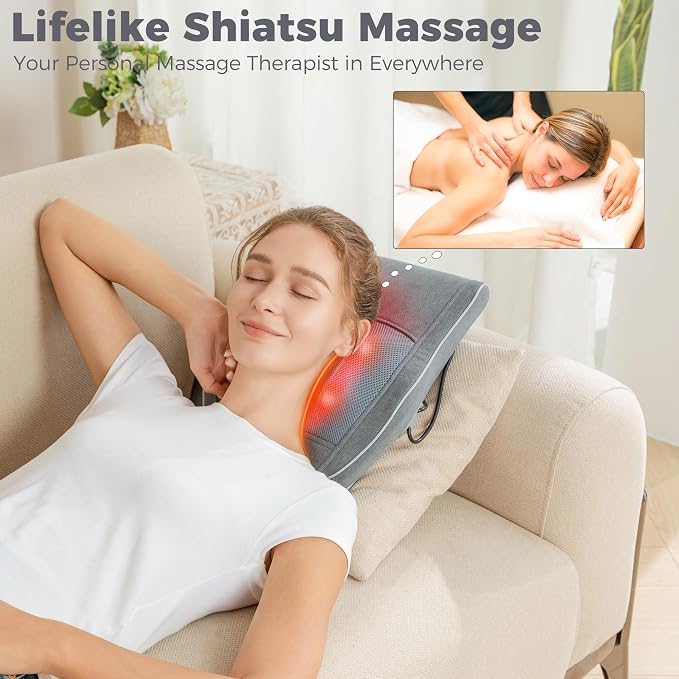 Brelley Shiatsu Neck and Back Massager with Heat, Deep Tissue Kneading Massage Pillow, Electric Massagers with Bi-Directional Rotating Head for Neck, Back, Shoulders, and Legs - Image 5
