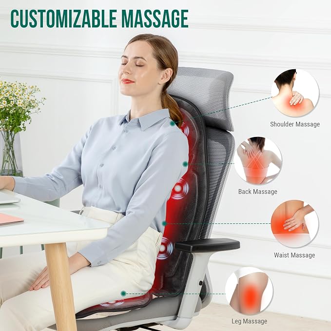 Snailax Back Massager with Heat, Vibration Massage Seat Cushion with 6 Vibrating Motors and 2 Heat Levels, Massage Chair Pad for Home Office use, Gifts for Women, Men - Image 2