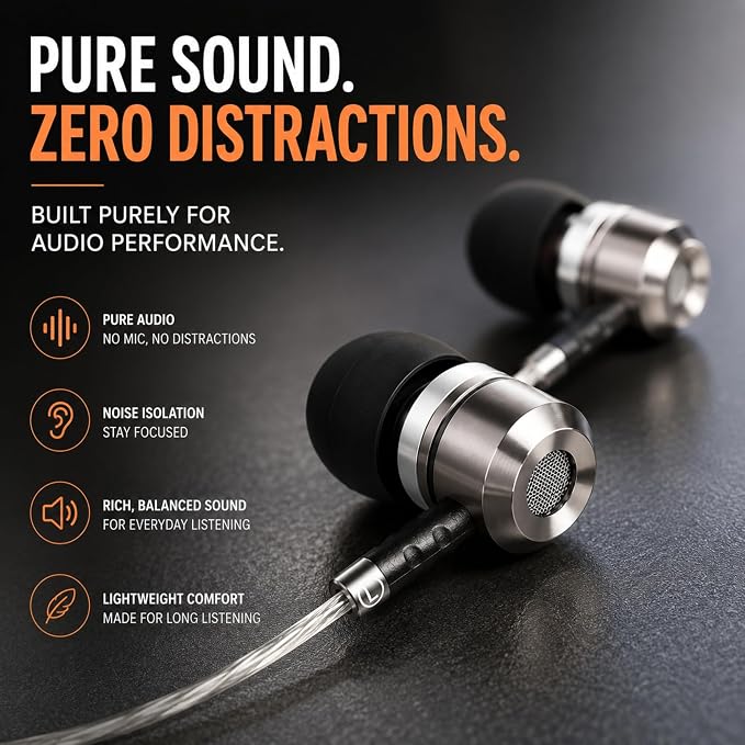 Sephia SP3060 Earbuds Wired in-Ear Headphones | HD Bass Driven Audio, Lightweight Aluminum, S/M/L Ear Bud Tips, Earphone Case, 3.5mm, Tangle-Free Cord, No Mic - Image 3