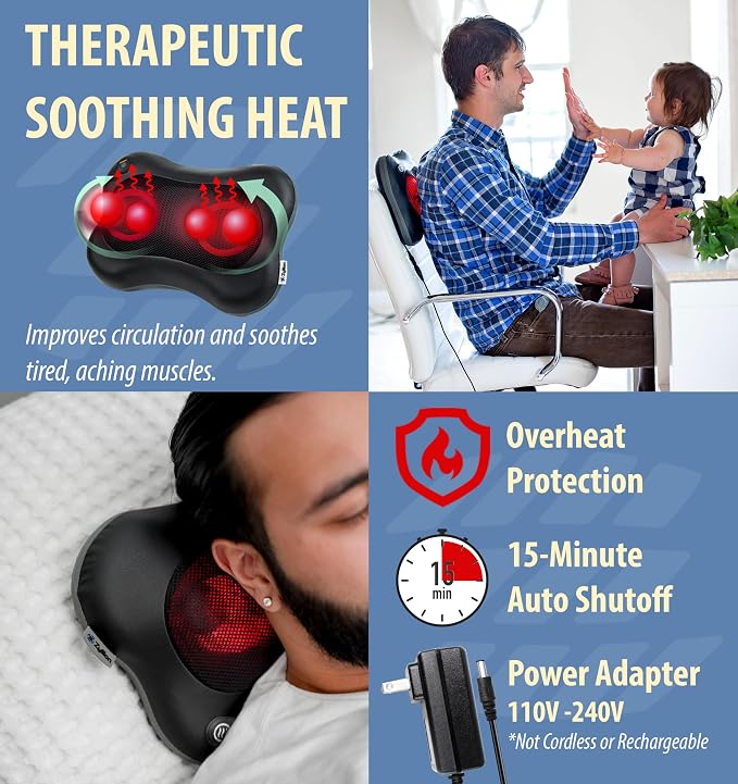 Zyllion ZMA-34 Back and Neck Massager with Heat for Pain Relief, Black - Image 6