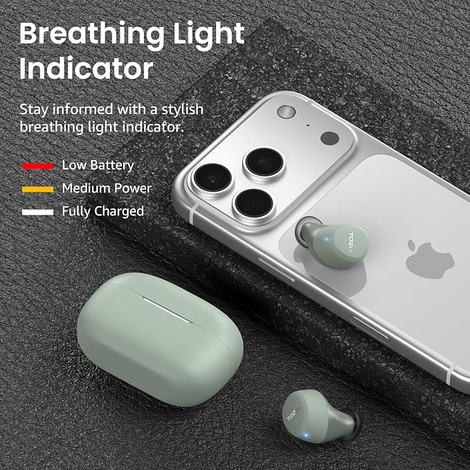 TOZO A1 Wireless Earbuds Bluetooth 5.3 Light Weight in Ear Headphones | IPX5 Waterproof,2 Mics for AI Calls,Immersive Premium Sound Bass Headset with Charging Case,32 EQ via App Green - Image 7