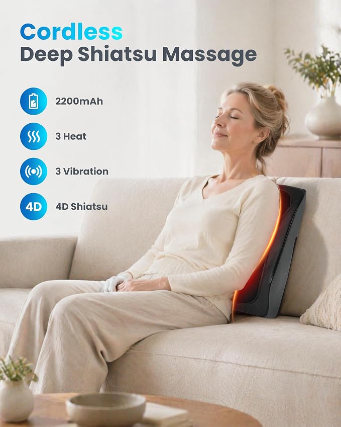 COMFIER Cordless Neck Back Massager with Heat, 4D Shiatsu & Vibration - Image 2
