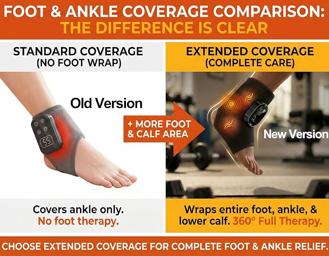Foot Massager for Neuropathy Plantar Fasciitis Pain Relief, Cordless Heated Vibrating Cloud-Soft Ankle Wrap Feet Massage, Portable 2H Run Time, 6 Heats, 3 Modes, Auto-Off Timer, 1pcs - Image 9