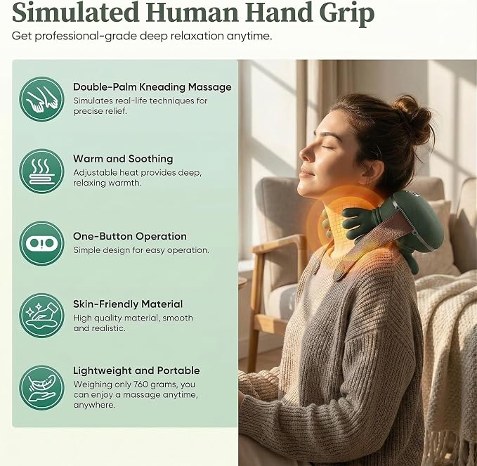 Shiatsu Neck and Back Massager with Heat, 4D Deep Tissue Kneading Wireless Massager, Portable Rechargeable Cervical Shoulder Pain Relief Massager for Home Office Travel (Green) - Image 2
