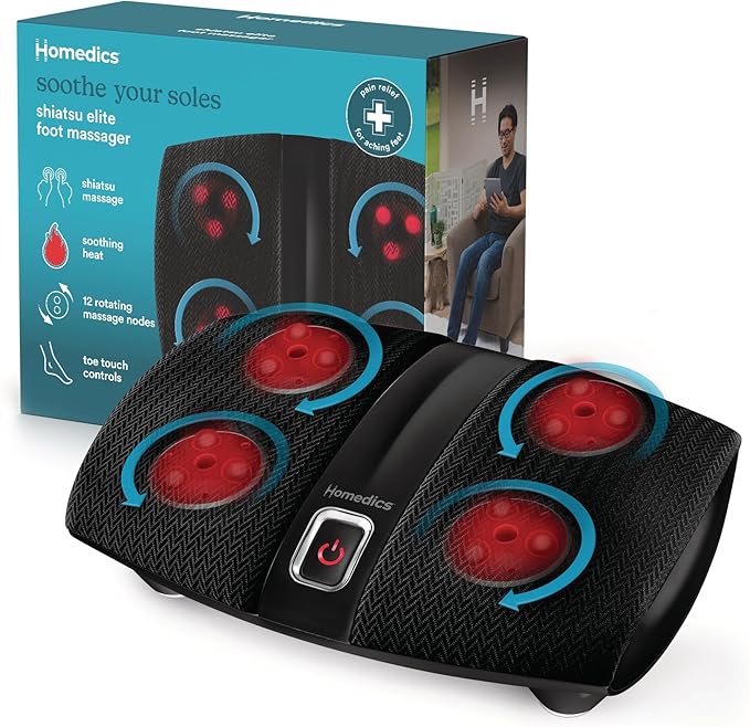 Homedics Shiatsu Select Foot Massager with Heat – Shiatsu Foot Massager with Heat, Therapeutic Kneading & Rolling, 4 Rotational Heads with 12 Massage Nodes, Toe-Touch Control by Homedics
