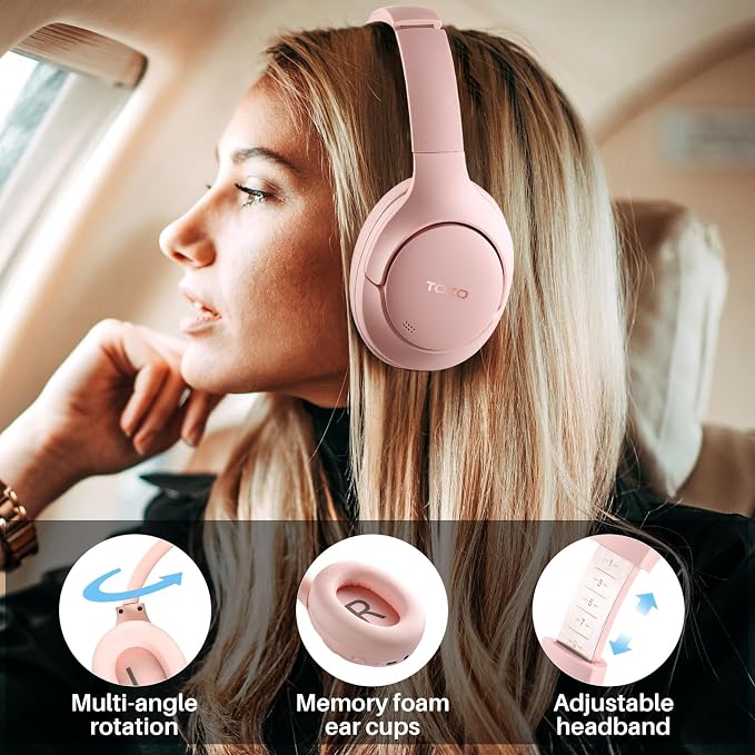 TOZO Hybrid Active Noise Cancelling Headphones, Hi Res Audio | Wireless Over Ear Bluetooth Headset, 60H Playtime, Custom EQ via App Deep Bass Comfort Fit Ear Cups, for Home Office Travel - Image 7