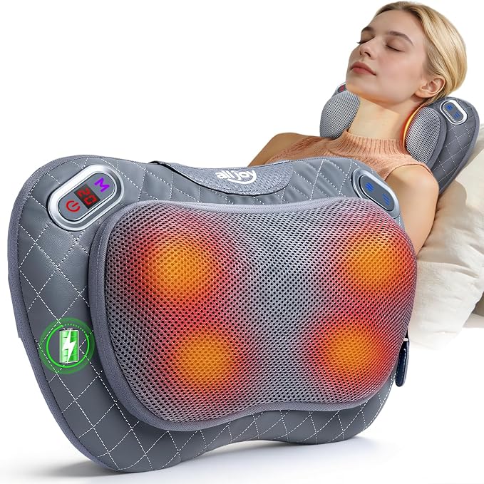 ALLJOY Cordless Neck and Back Massager with Heat & LCD Display - Rechargeable Shiatsu Massage Pillow for Muscle Pain Relief, Use While Charging, Gifts for Women Men by ALLJOY