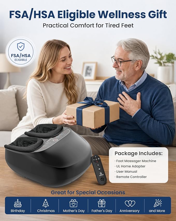 COMFIER Foot Massager with Heat, Kneading, Vibration, Compression, FSA Eligible HSA Store Shiatsu Massager for Plantar Fasciitis Neuropathy, Upgrade Pause Function, Up to Size 13, Gift for Men Women - Image 9