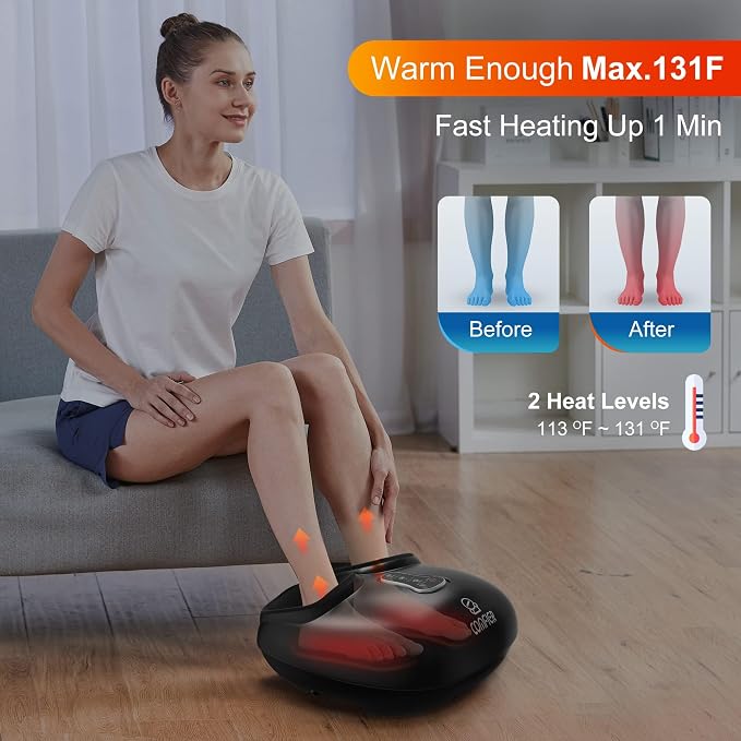 COMFIER Shiatsu Foot Massager Machine,Feet Massager for Plantar Fasciitis,Neuropathy Pain with Heat, Vibration,Rolling Compression,Gifts for Men,Women, Fits Size up to 13IN, Multiple Modes - Image 4