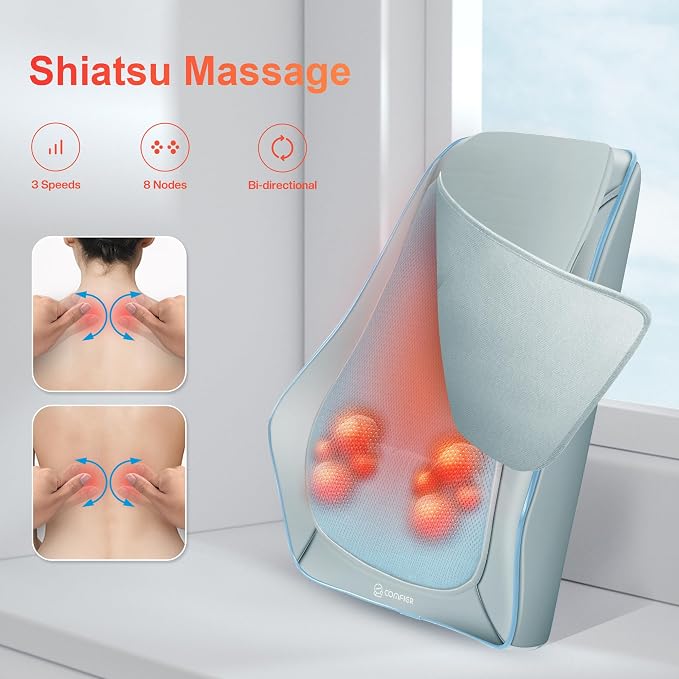 COMFIER Shiatsu Back Massager with Heat, Deep Kneading Neck & Back Massager, Adjustable Intensity Heated Massage Pillow for Shoulder, Lower Back, Lumbar, Gift for Men & Women - Image 3