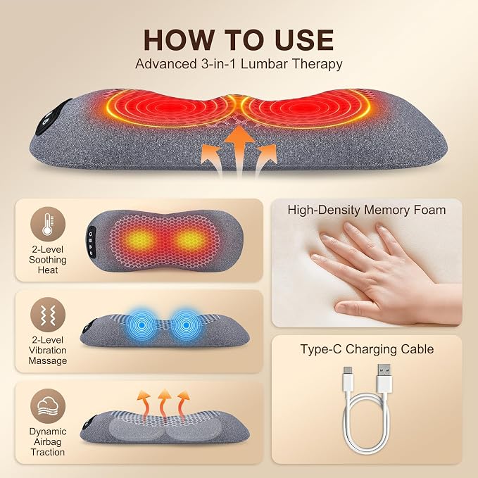 3-in-1 Triple Fusion Back Massager with Heat, Vibration & Stretching - Image 5